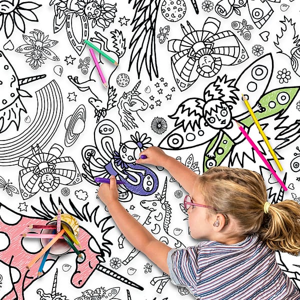 TC10 Colour-in Giant Poster : tablecloth - Unicorns & Fairies low res