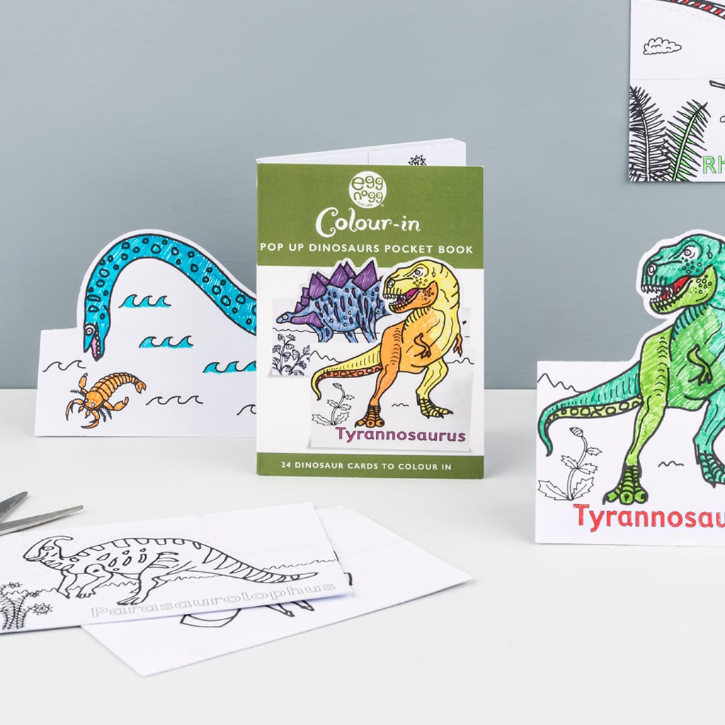 Colour-in card book - Pop up Dinosaurs. A6 pocket book
